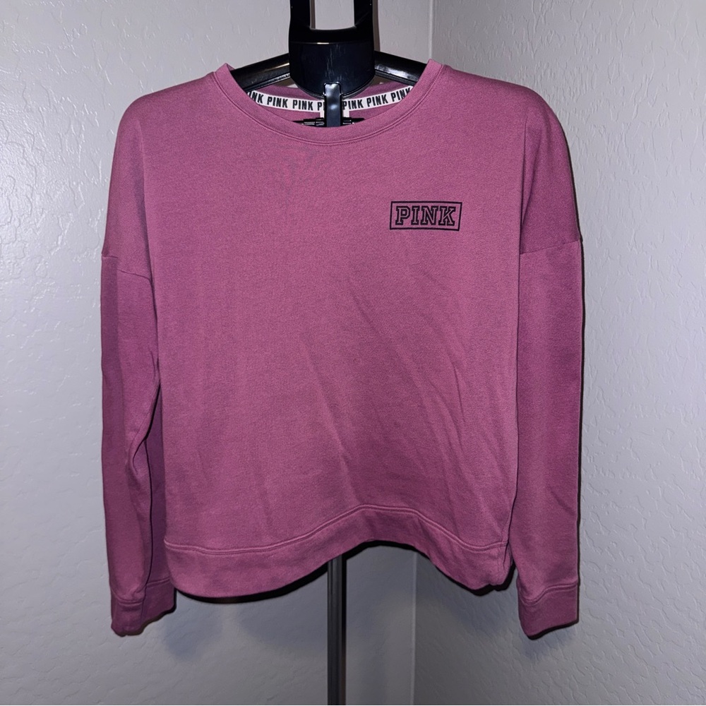 Victoria’s Secret PINK Mauve Logo Tape Sleeve Sweatshirt Oversized Small EUC